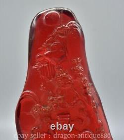 8.6 Old China Red Amber Carved 3 Longevity God Fu Lu Shou Life Buddha Statue