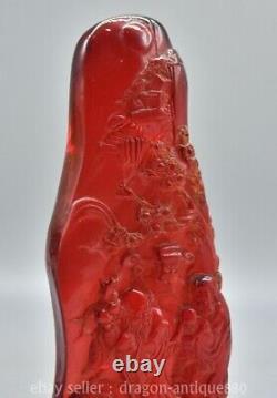 8.6 Old China Red Amber Carved 3 Longevity God Fu Lu Shou Life Buddha Statue