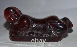 8.6 Old Chinese Red Amber Carved Dynasty Tongzi Kid weeping willow pillow