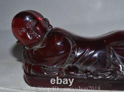 8.6 Old Chinese Red Amber Carved Dynasty Tongzi Kid weeping willow pillow