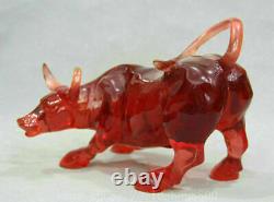 8 Old China Red Amber Feng Shui Zodiac Year Bull Oxen Lucky Sculpture