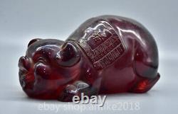 8 Old Chinese Red Amber Carved Fengshui Zodiac Animal Year Pig Statue Sculpture