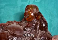 8 Old Chinese Red Amber Carved Maitreya Buddha Statue Sculpture