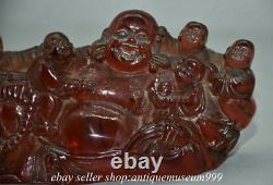 8 Rare Chinese Red Amber Carving Happy Laugh Maitreya Buddha Tongzi Sculpture