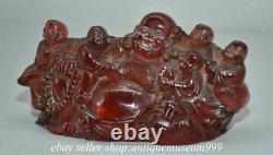 8 Rare Chinese Red Amber Carving Happy Laugh Maitreya Buddha Tongzi Sculpture