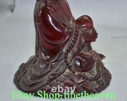 8 Rare Chinese Red Amber Carving Kwan-yin Guan Yin Beads Goddess Statue