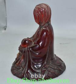 8 Rare Chinese Red Amber Carving Kwan-yin Guan Yin Beads Goddess Statue