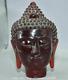 8 Rare Chinese Red Amber Carving Shakyamuni Amitabha Buddha Head Sculpture