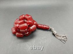 92.5 Grams Antique Faturan Cherry Amber Bakelite Rosary Prayer Beads Marbled