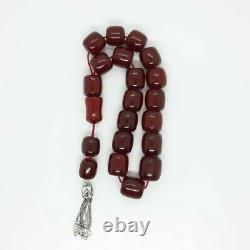 93 Grams Antique Faturan Cherry Amber Bakelite Rosary/Prayer Beads Damari/Veins
