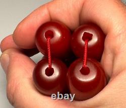 94 Grams Antique Faturan Cherry Amber Bakelite Beads Necklace Marbled
