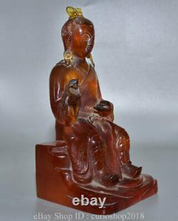 9.2 China Red Amber Carved Young Guru Padmasambhava Rinpoche Buddha Statue