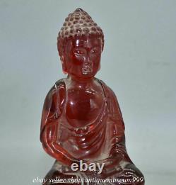 9.2 Rare Chinese Red Amber Carving Shakyamuni Amitabha Buddha Base Sculpture