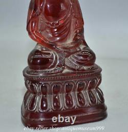 9.2 Rare Chinese Red Amber Carving Shakyamuni Amitabha Buddha Base Sculpture