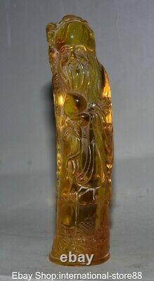 9.2 Rare Old Chinese Red Amber Carving Feng Shui Longevity Star immortal Statue