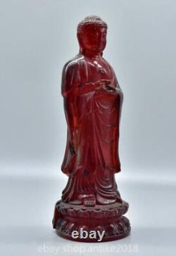 9.6 Ancient China Red Amber Carved Shakyamuni Amitabha Buddha Statue Sculpture