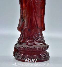 9.6 Ancient China Red Amber Carved Shakyamuni Amitabha Buddha Statue Sculpture