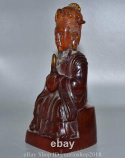 9.6 China Red Amber Carved Dynasty Civil Servants Zhu Yuanzhang Sit Statue