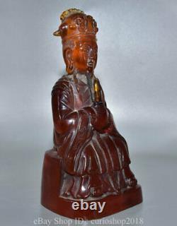 9.6 China Red Amber Carved Dynasty Civil Servants Zhu Yuanzhang Sit Statue