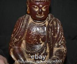 9.6 Chinese Buddhism Marked Red Amber Sit Shakyamuni Amitabha Buddha Statue