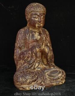 9.6 Old Chinese Red Amber Carved Buddhism Seat Tathagata Amitabha Buddha Statue
