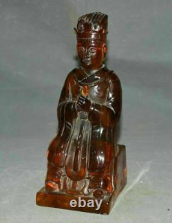 9.6 Old Chinese Red Amber Carving Dynasty Wenguan civil official figure Statue