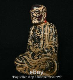 9.8 Old Chinese Red Amber Carved Arhat Damo Bodhidharma Dharma Buddha Sculpture