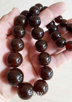 AMBER NECKLACE dark cherry Round beads Necklace Jewelry pressed 110gr