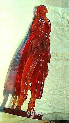 ANTIQUE 19c RED CHERRY AMBER CARVED IMMORTAL WITH HORSE, SIGNED ON BOTTOM