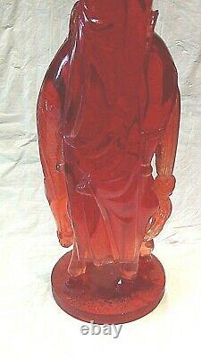ANTIQUE 19c RED CHERRY AMBER CARVED IMMORTAL WITH HORSE, SIGNED ON BOTTOM