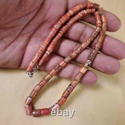ANTIQUE 33gr Original Undyed Natural Red Coral GENUINE BEADS NECKLACE Salmon Old