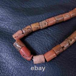 ANTIQUE 33gr Original Undyed Natural Red Coral GENUINE BEADS NECKLACE Salmon Old