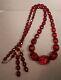 Antique Art Deco Cherry Amber Faceted Graduated Bead Necklace & Earrings, 30,62g