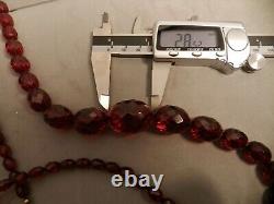 ANTIQUE ART DECO CHERRY AMBER FACETED GRADUATED BEAD NECKLACE & EARRINGS, 30,62g