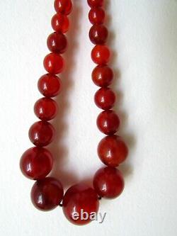 ANTIQUE CHERRY AMBER BAKELITE GRADUAL SPHERES NECKLACE 103g 925 CLASP TESTED