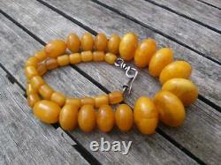 ANTIQUE CHERRY YELLOW AMBER BAKELITE ISLAMIC BEADS NECKLACE 119.4gr WITH Veins
