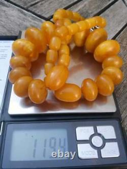ANTIQUE CHERRY YELLOW AMBER BAKELITE ISLAMIC BEADS NECKLACE 119.4gr WITH Veins
