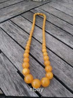 ANTIQUE CHERRY YELLOW AMBER BAKELITE ISLAMIC BEADS NECKLACE 48.4gr WITH Veins