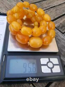 ANTIQUE CHERRY YELLOW AMBER BAKELITE ISLAMIC BEADS NECKLACE 95.6gr WITH Veins