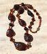Antique Chinese Qing Carved Figural Honey Amber Natural Red Coral Necklace 74.6g