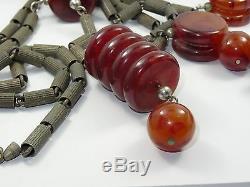 ANTIQUE HEAVY TRIBAL CHERRY AMBER RED FATURAN BAKELITE NECKLACE 193 g TESTED