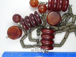 ANTIQUE HEAVY TRIBAL CHERRY AMBER RED FATURAN BAKELITE NECKLACE 193 g TESTED