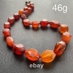 ANTIQUE NATURAL AMBER FACETED BEAD NECKLACE 46g #1861