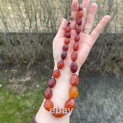 ANTIQUE NATURAL AMBER FACETED BEAD NECKLACE 46g #1861