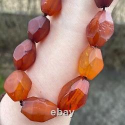 ANTIQUE NATURAL AMBER FACETED BEAD NECKLACE 46g #1861