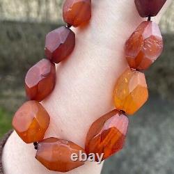 ANTIQUE NATURAL AMBER FACETED BEAD NECKLACE 46g #1861