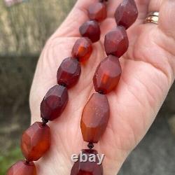 ANTIQUE NATURAL AMBER FACETED BEAD NECKLACE 46g #1861