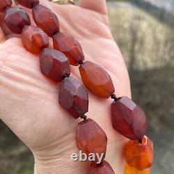 ANTIQUE NATURAL AMBER FACETED BEAD NECKLACE 46g #1861