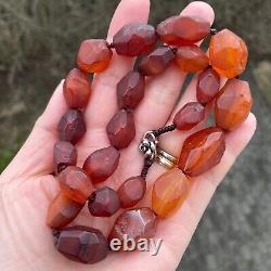 ANTIQUE NATURAL AMBER FACETED BEAD NECKLACE 46g #1861