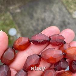 ANTIQUE NATURAL AMBER FACETED BEAD NECKLACE 46g #1861